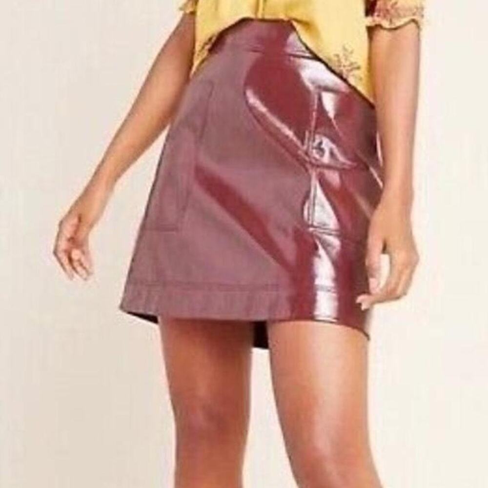 Anthropologie Maeve Burgundy Faux Patent Leather Mini Skirt Women's 6